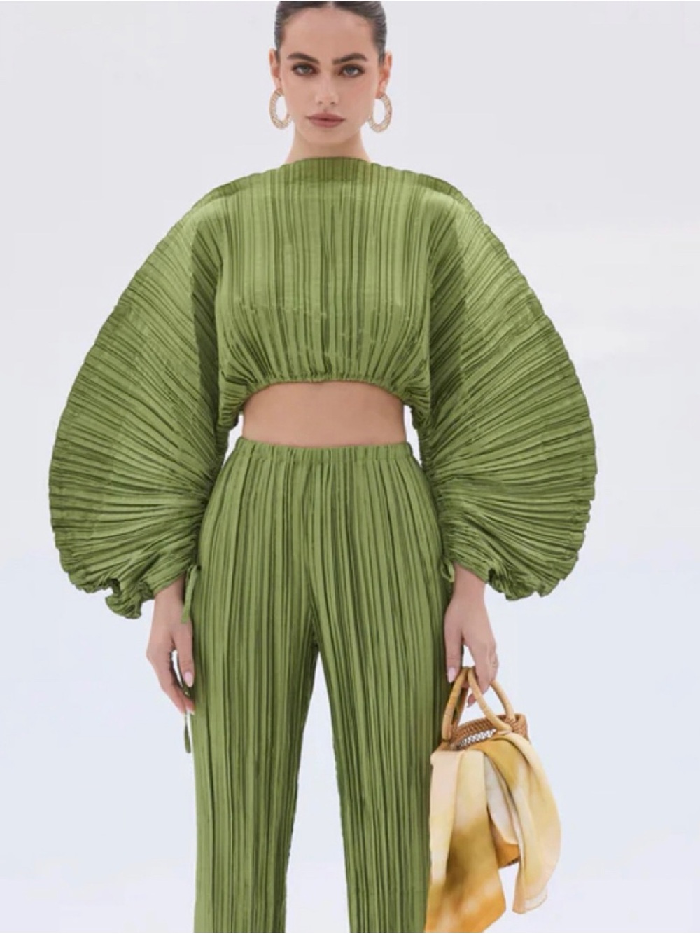 Cult Gaia Green Mala Top Green Pleated Set, Size M, Needs Repairs